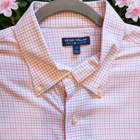 Peter Millar Button Down Shirt Twill Sport Performance Pink $198 Retail - Picture 3 of 7